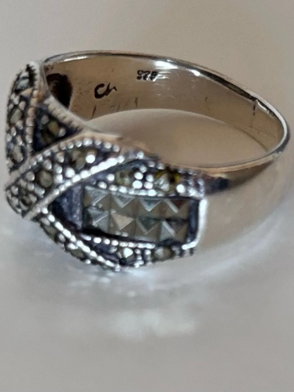Marcasite Band Ring with Criss-Cross Pattern
